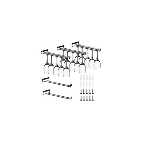 Lot de 5 Porte-Verres à Pied Suspendu 30 cm - Support Verre de Vin en Métal Noir avec Vis - Rangement Sous Placard pour Cuisine, Bar, Restaurant et Cave à Vin (1/5)