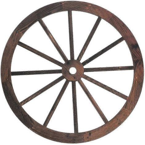 Décoration murale vintage en bois, une roue de chariot, pour une maison de style champêtre rustique.
