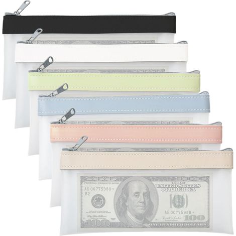 Bolsas para dinero de 6 piezas con cremallera, monedero, sobres para dinero, bolsa bancaria, organizador de dinero transparente, monedero para ahorros, cheques y recibos.