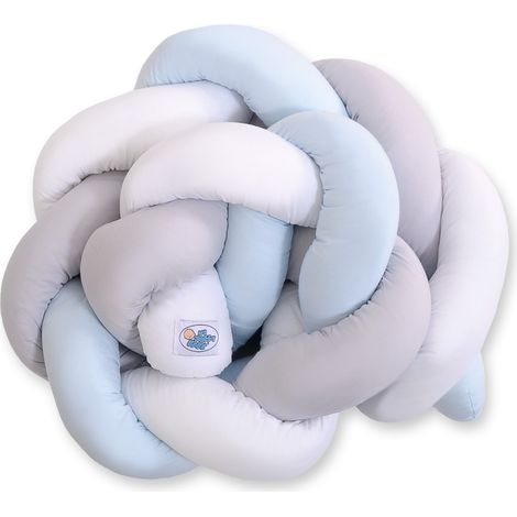 Protector de cuna trenzado: blanco, gris y azul