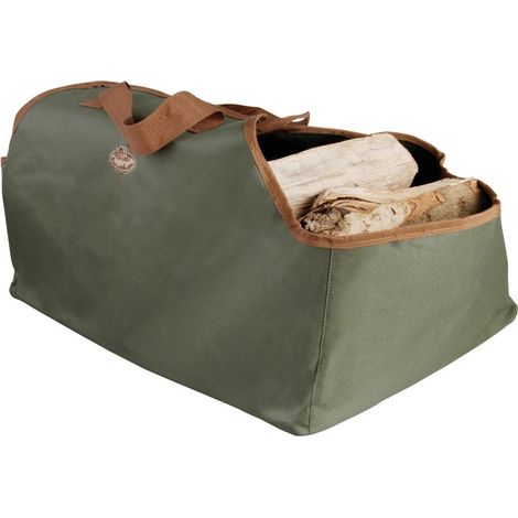 Esschert Design – Panier à bois marron et vert kaki – Dimensions 62 x 39,5 x 38,5 cm – Pour transport et stockage bûches