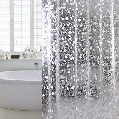 Rideau de Douche Anti-Moisissure - Rideau de Baignoire - PEVA - Anneaux Inclus - Étanche - Inoxydable - Motif Galets - Adapté à la Salle de Bain - 120X180cm - Transparent (1/5)