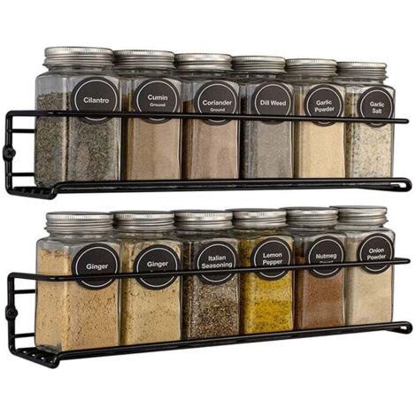 Wall Mounted Kitchen Spice Rack, 2PCS 2 Tier Stainless Steel Spice Storage Rack Kitchen Wall Shelf with Adhesive and Screws, Perfect for Kitchen (1/4)