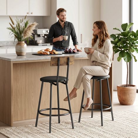 Lot de 2 Tabourets de Bar - Dossier et Repose-pieds - Assise en PU Noir 60cm - Confort Ergonomique (1/5)
