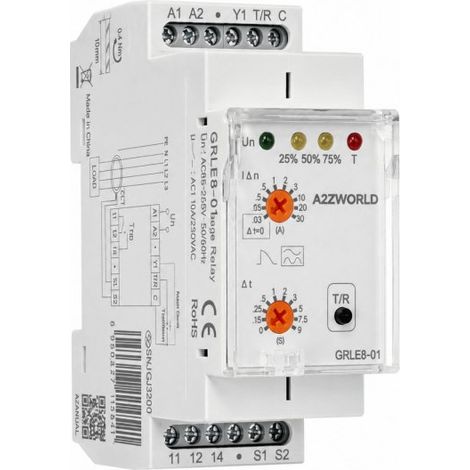 Relè Differenziale Con Toroide Separato, Tipo A Dispersione Regolabile 30mA-30A 220V, Ritardo Regolabile 0-9S, 2 Moduli DIN, Vero RMS
