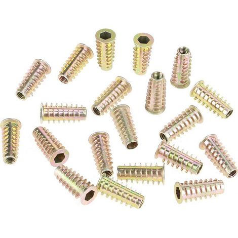 20 écrous de meubles à tête hexagonale en alliage de zinc M6 25 mm filetés pour insert en bois (1/5)