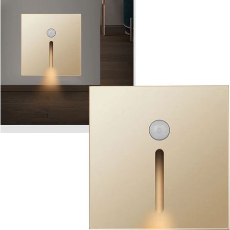 Luz nocturna LED con sensor de movimiento, ABS, para cama, pasillo, color dorado. (1/5)