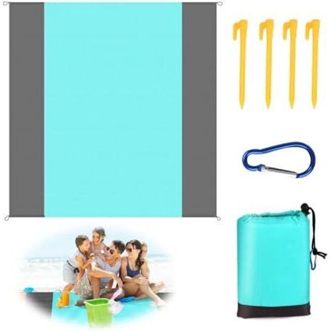 Tapis de Plage 210 x 200 cm, Natte de Plage Tapis de Plage Anti Sable, Couverture Pique Nique avec 4 Piquets de Plage, Tapis de Plage Pliable pour Pique-Nique, Plage, Camping (1/5)