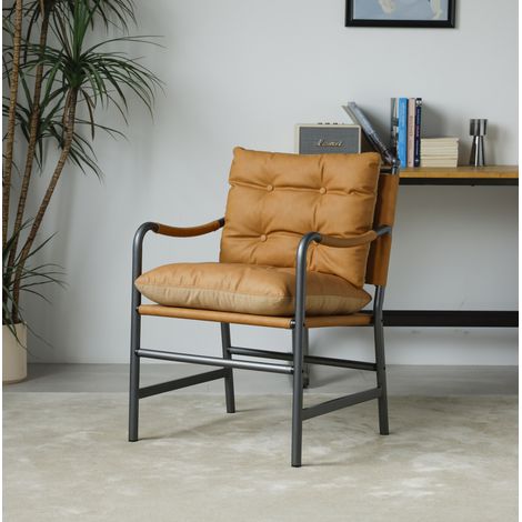 Brauner Ledersessel mit schwarzem Metallgestell im Mid-Century-Modern-Stil (1/5)