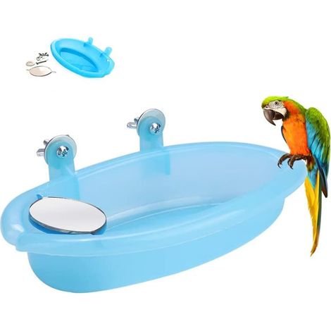 Jouet de bain pour oiseaux avec miroir, baignoire pour perroquet, boîte de bain pour oiseaux, bol de bain pour oiseaux, distributeur de nourriture pour oiseaux, cage à oiseaux (1/5)