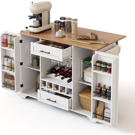 CHICFURN Carrito de cocina 138 x 70 x 92 cm de MDF blanco, tablero plegable y almacenamiento (1/5)