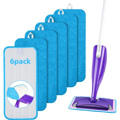 Vadrouille en Microfibre, 6PCS Balai Wetjet Microfibre Lavable, 30 14.5cm Lingette Wetjet icrofibre, Lingette Balai pour Swiffer Wetjet, pour frotter sols secs, humides (Bleu)-Bleu (1/5)