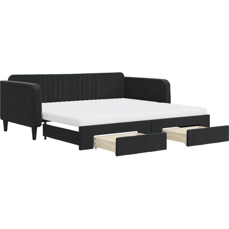 Maison Exclusive - Lit de jour avec gigogne et tiroirs noir 100x200 cm velours
