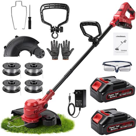 Debroussailleuse Electrique sans Fil 21V, 30cm Debroussailleuse Batterie avec 2 Batteries 1,5 Ah et Chargeur, 750W Coupe Bordure sans Fil avec 4 Fils de Coupe, 16000 TR/Min Taille Bordure pour Jardin (1/5)