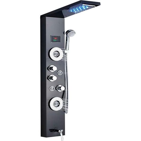 Ensemble de douche mitigeur thermostatique intelli Panneau de douche à lumière LED, ensemble de robinet de douche à affichage numérique cascade pluie, système de douche mitigeur de colonne de salle de (1/5)