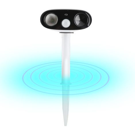 Ortviai Répulsif Solaire pour Animaux Extérieur 818B – Ultrason + LED, Capteur PIR 110°, Étanche, 8-10 m (1/4)