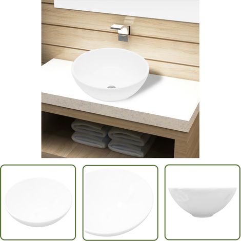 The Living Store Lavabo de salle de bain Céramique Rond Blanc - Lavabo Céramique - Lavabo Rond - Lavabo Salle De Bain - Meuble Salle De Bain - Décoration Salle De Bain (1/5)