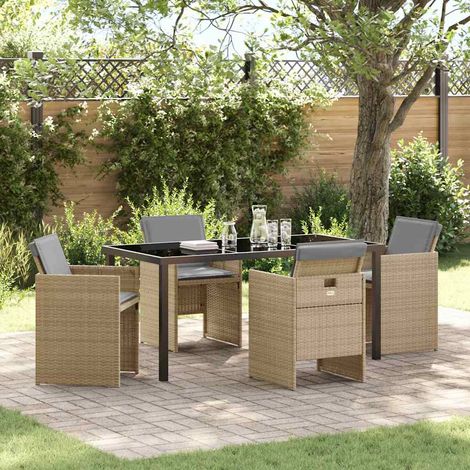Garden Dining Set with Cushion Folding 5 pcs Beige Poly rattan vidaXL