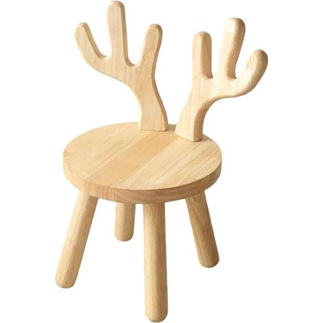 Chaise Enfant, Rehausseur Chaise Enfant en Bois Massif avec Dossier de Cerf et Base Antidérapante Tabouret avec Hauteur D'assise de 25 cm et Capacité de Charge de 200 lb pour Chambres D'enfants (1/5)