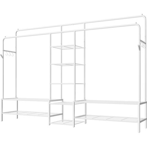 Portant à Vêtements, Armoire Ouverte, Portemanteau avec 9 Étagères, Tringle à vêtements, Blanc