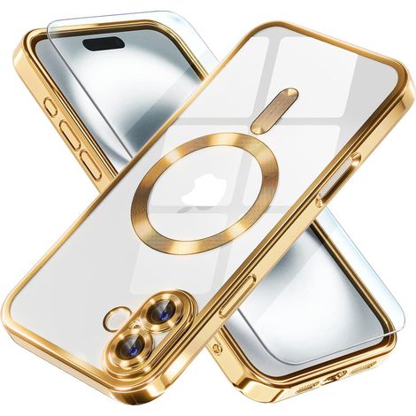 Funda para iPhone 16 Plus, Electro MagSafe, color dorado + protector de pantalla (1/5)