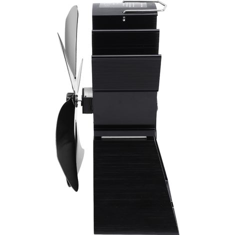 Ventilateur pour poêle à bois, 5 pales, base trapézoïdale verticale, ventilation thermique portable, noir, idéal pour la maison et le camping. (1/5)