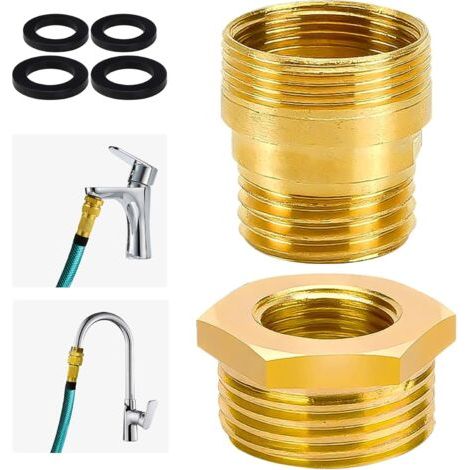 Brass tap adapter – M24 to M22 external thread adapter with black seals, for kitchen and bathroom taps, showers, aerator valves and hose fittings (1/5)