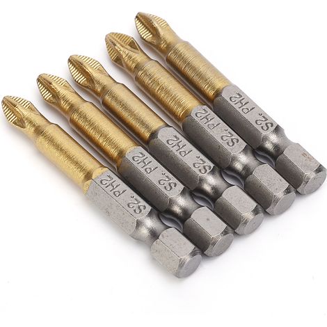 5 embouts de tournevis antidérapants plaqués titane, longueur 50 mm (1/4)