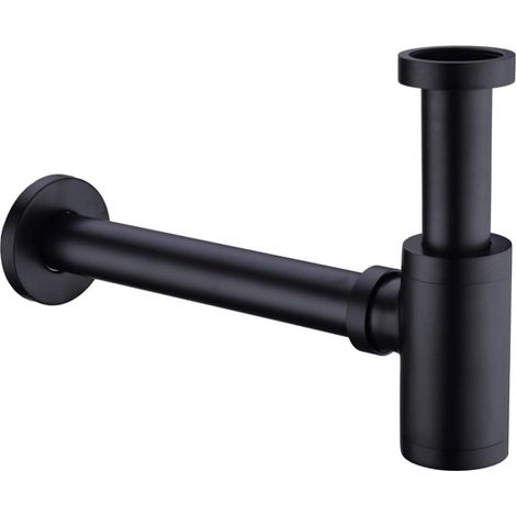 Siphon décoratif TRUSTMI 1 1/4" en forme de bouteille - noir mat, collé réglable pour lavabos vases et pied, laiton massif, conception anti-odeurs, kit de drainage mural (1/5)