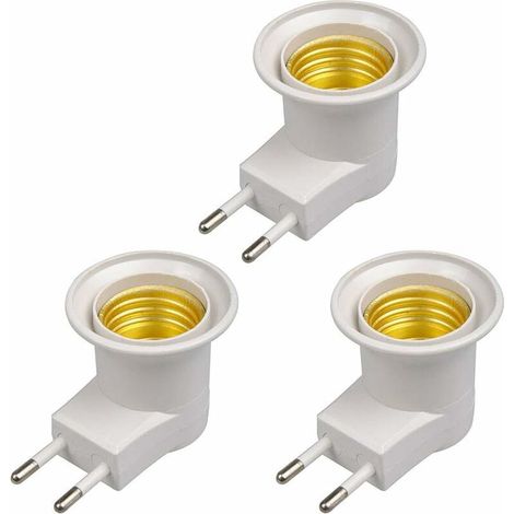 3pcs Lampe LED E27 Homme Prise de Type EU Plug Adapter Converter pour Support d'ampoule avec Le Bouton on/Off (blanc) (1/4)