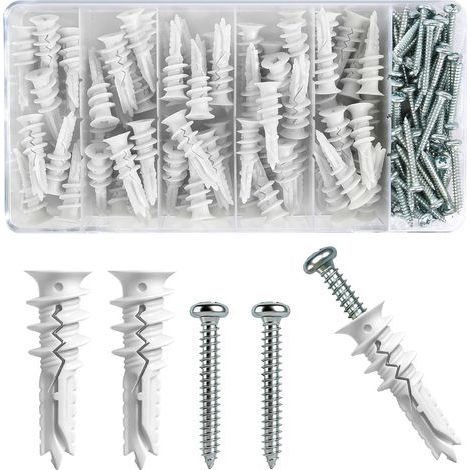 Lot de 140 chevilles pour plaques de plâtre - 41 mm - Chevilles isolantes pour placoplâtre - Avec vis - Chevilles pour corps creux - 70 chevilles de façade, 70 vis (1/5)