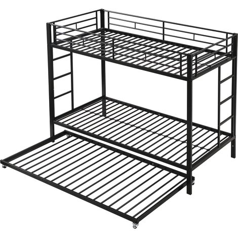 Letto a castello in metallo 90 x 200 cm nero con letto estraibile e sponde alte HOMVRA (1/5)