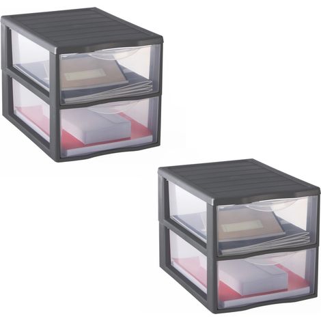 tour de rangement plastique A4, 2 tiroirs, x2, gris (1/3)
