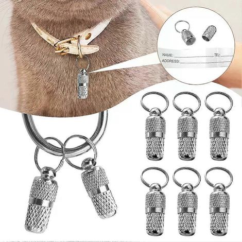 6er-Set Haustier-ID-Adresshalsband-Anhänger für Hunde und Katzen, Aufbewahrungsröhrchen, Anti-Verlust-Adressetiketten, Mini-Halsbandröhrchen-Halskettenanhänger für Welpen (1/4)