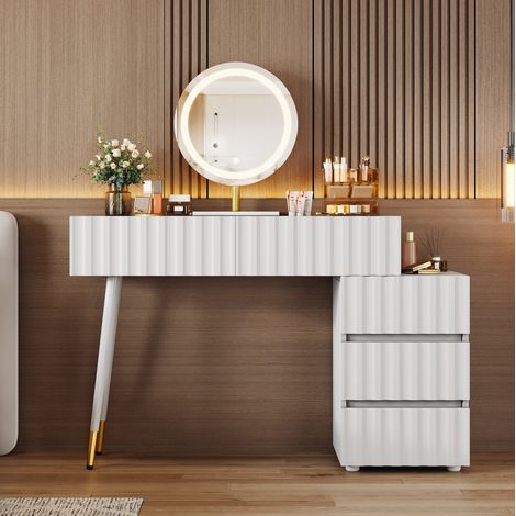bureau compact rangement LED blanc 100 cm 5 tiroirs OKMYHOME (1/5)