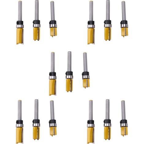 15 PièCes 1/4 Pouce Encastré Garniture Routeur Bit Motif Bit Roulement Haut et Bas InféRieur 1/2 Pouce Lame ModèLe Bord en Bois Tondeuse Coupeur Charpentier (1/5)