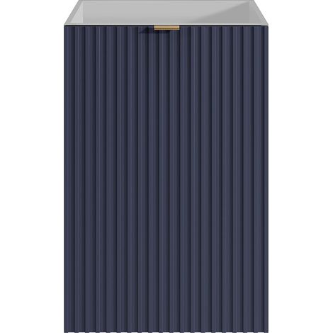 Meuble pour lave main strié caisson blanc et porte réversible bleue - H60 x L40 x P22 - VAHIRA (1/3)