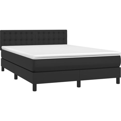 Estructura de cama LED con cabecero con somier colchón 140x200cm sintético negro TDL0209196