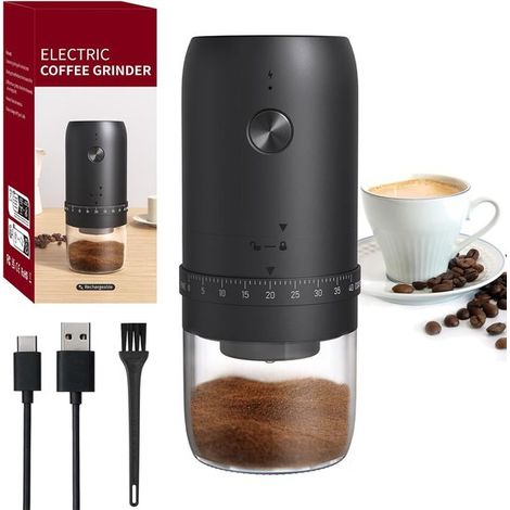 Moulin à café électrique, moulin à grains, moulin à épices, portable, rechargeable, 40 réglages de mouture pour les voyages et le camping, noir (1/5)