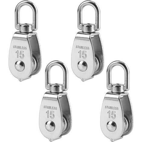4 Pièces 15 mm Poulie Simple Poulie en Acier Inox Poulie de Levage Capacité de la Poulie 35 kg - Argent