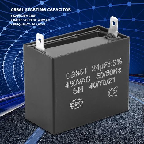 Condensateur de démarrage CBB61 pour groupe électrogène 450V AC 24uF 50/60Hz compatible 400/350/300/250VAC certifié UL/RU (1/5)