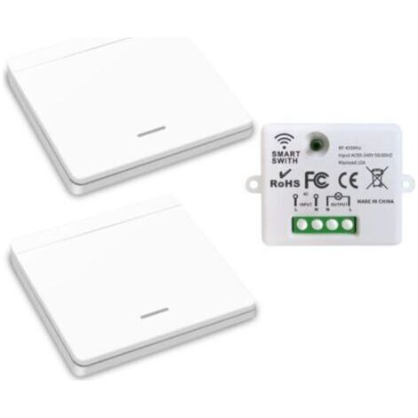 Interrupteur d'éclairage sans fil, interrupteur de sécurité de l'émetteur RF et contrôleur de récepteur 10A, installation facile pour lampe jusqu'à 1500W/1 récepteur et 2 interrupteur