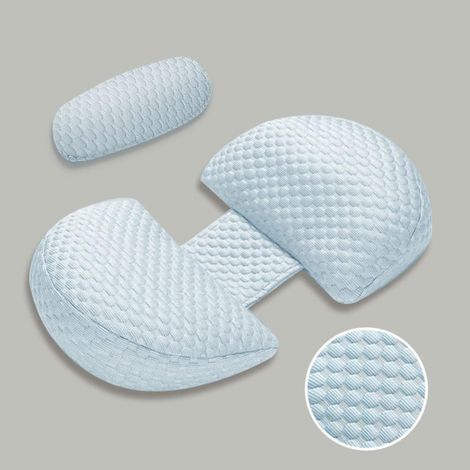 Neues Schwangerschaftskissen zum Schlafen. Stillkissen. Schwangerschaftskissen mit stützender Baumwolle und seidig-kühlendem Bambusbezug (Blau). AAFGVC