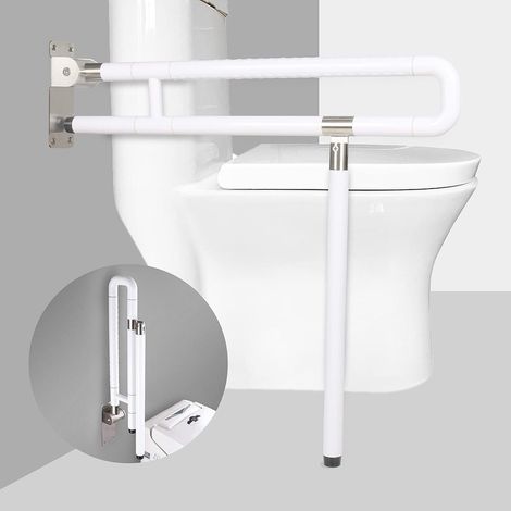 Barres d'appui de sécurité pour salle de bain, Barre d'appui rabattable pour toilettes 600 mm Barre d'appui rabattable Poignée de soutien mural Support pour toilettes (blanc) (1/5)
