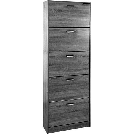Moderner grauer Schuhschrank mit 5 schmalen Klappen 63 x 24 x 180 cm (1/2)