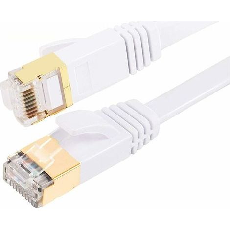 Câble Ethernet Cat7 30 m Catégorie 7, plat, RJ45, haute vitesse 10 Gbps Internet Pour Xbox, PS4, modem, routeur, commutateur, PC, boîtier TV 3 m blanc (1/5)