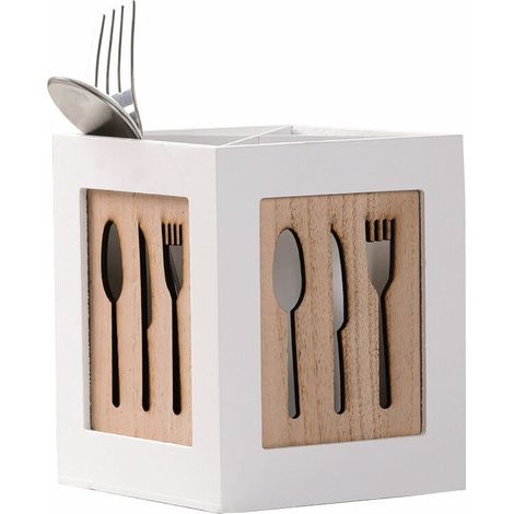 Boîte à couverts en bois, panier à couverts, table pour cuillère, fourchette, couteau, boîte à couverts décorative avec motif couverts, bac à couverts pour table à manger, cuisine, restaurant (1/5)