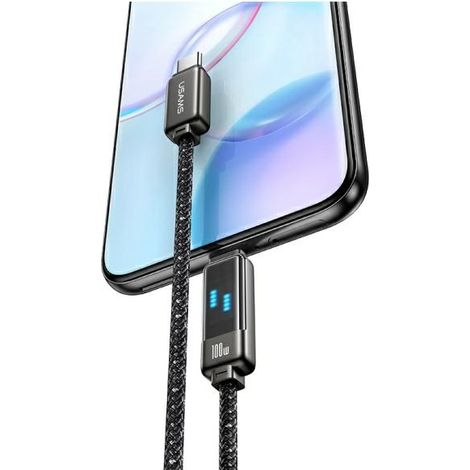 Cable USB-C a USB-C Usams de 1,2 m con carga rápida de 100 W, color plata. (1/5)