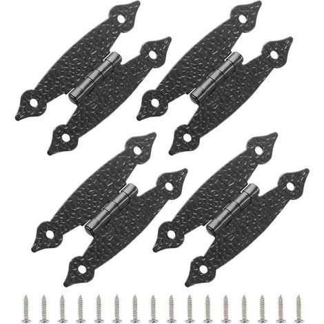 Lot de 4 Charnières en Fer Noir Style Ancien pour Portes D'armoire, Robustes et Multifonctions Distance de Trou 6,3 Cm, Cuisine et Meubles (1/5)