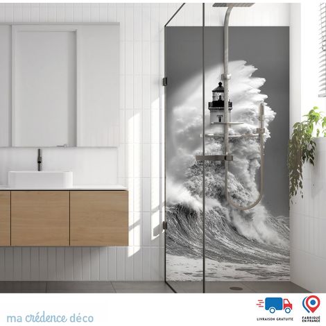 Panneau de douche : Phare et tempête Bretonne - Couleur Gris platine - Alu composite - 120 - 245 (1/4)